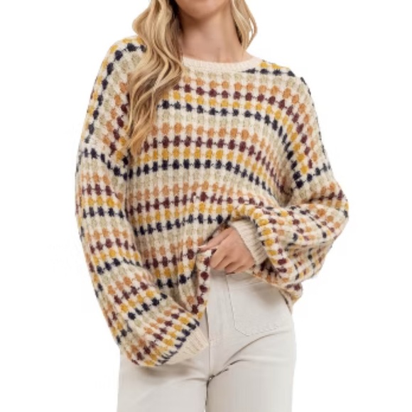Blu Pepper Cream and Brown Striped Sweater - Picture 1 of 8